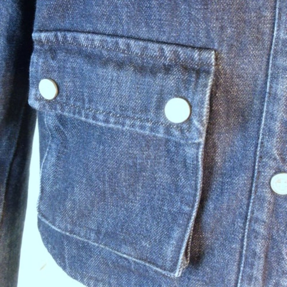 CASTELBEJAC Italy high neck or collared BLUE snap DENIM JACKET i44 L vintage - Picture 4 of 6